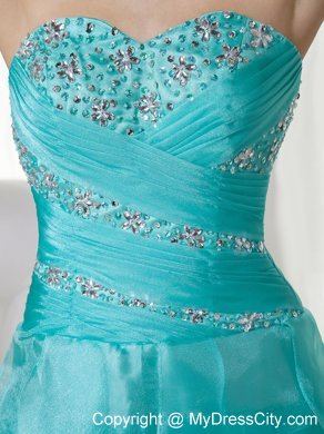 High Low Turquoise Beads Sweetheart Organza Prom Ruffled