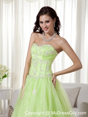 Yellow Green Organza Sweetheart Beading A-line Prom Gown