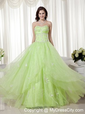 Yellow Green Organza Sweetheart Beading A-line Prom Gown