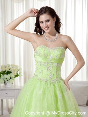 Yellow Green Organza Sweetheart Beading A-line Prom Gown