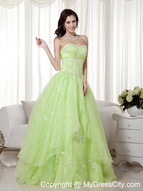 Yellow Green Organza Sweetheart Beading A-line Prom Gown