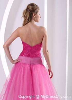 Sequined High-low Hot Pink Hand Made Flower Prom Dress