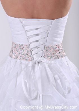 Strapless White Beaded Ruffles Prom Dress With Ruching