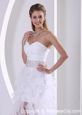 Strapless White Beaded Ruffles Prom Dress With Ruching