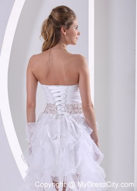 Strapless White Beaded Ruffles Prom Dress With Ruching