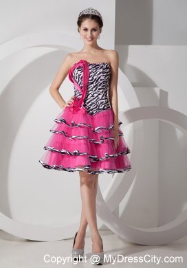 Mini-length Zebra Print Strapless Prom Dress with Hand Flower