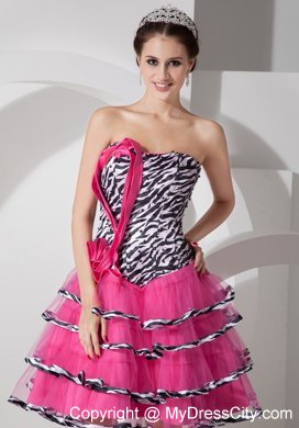 Mini-length Zebra Print Strapless Prom Dress with Hand Flower