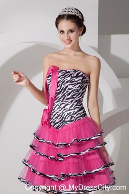 Mini-length Zebra Print Strapless Prom Dress with Hand Flower