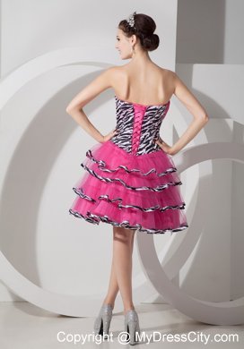 Mini-length Zebra Print Strapless Prom Dress with Hand Flower