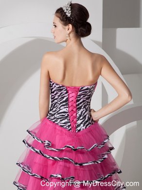 Mini-length Zebra Print Strapless Prom Dress with Hand Flower