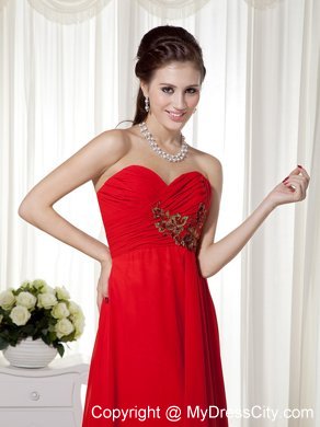 Empire Sweetheart Red Prom Gown with Appliques Brush Train