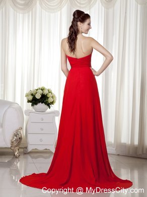 Empire Sweetheart Red Prom Gown with Appliques Brush Train