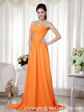 Beaded Orange Sweetheart Brush Empire Chiffon Prom Dress