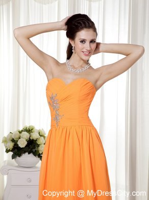 Beaded Orange Sweetheart Brush Empire Chiffon Prom Dress