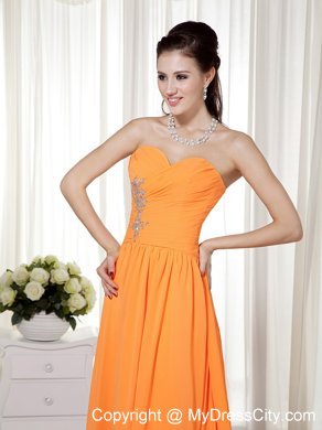 Beaded Orange Sweetheart Brush Empire Chiffon Prom Dress