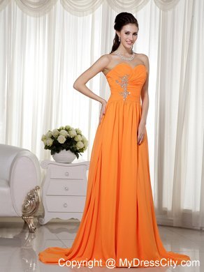 Beaded Orange Sweetheart Brush Empire Chiffon Prom Dress