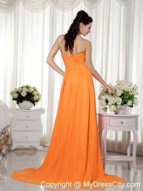 Beaded Orange Sweetheart Brush Empire Chiffon Prom Dress