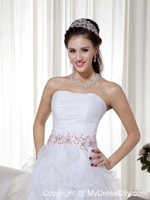 Stapless Organza White A-line Brush Beaded Dress for Prom