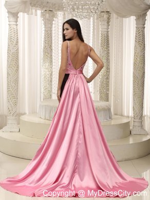 Beaded Chiffon Straps Elastin Woven Satin 2013 Prom Dress