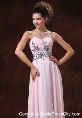 Baby Pink Sweetheart Chiffon Prom Dress with Appliques