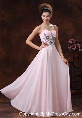 Baby Pink Sweetheart Chiffon Prom Dress with Appliques