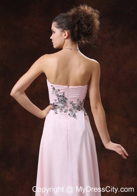 Baby Pink Sweetheart Chiffon Prom Dress with Appliques