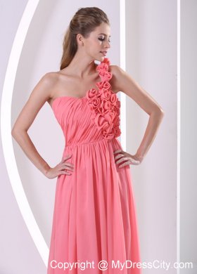 One Shoulder Watermelon Hand Made Flowers Prom Dress