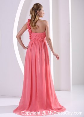 One Shoulder Watermelon Hand Made Flowers Prom Dress