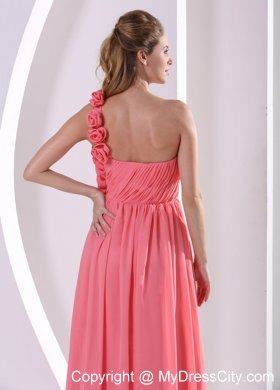 One Shoulder Watermelon Hand Made Flowers Prom Dress