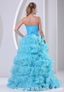 Aqua Blue Organza Sweetheart Prom Dress with Ruffles Beads