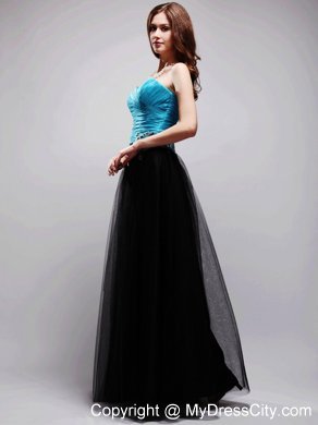 Tulle Sweetheart Black and Blue A-line Appliques Prom Dress