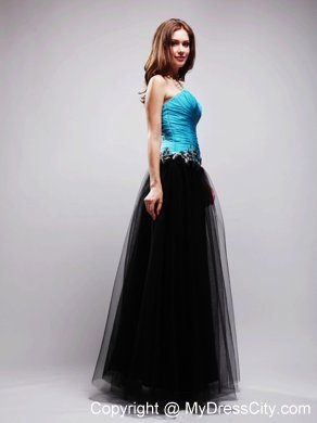 Tulle Sweetheart Black and Blue A-line Appliques Prom Dress