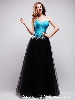 Tulle Sweetheart Black and Blue A-line Appliques Prom Dress