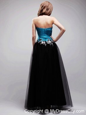 Tulle Sweetheart Black and Blue A-line Appliques Prom Dress