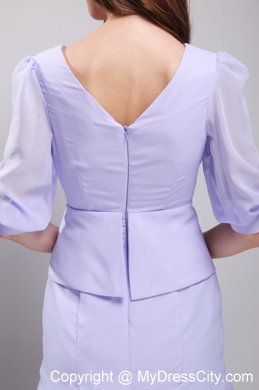 Lavender Knee-length V-neck Chiffon Prom Dress with Sleeves