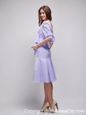 Lavender Knee-length V-neck Chiffon Prom Dress with Sleeves