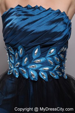 A-Line Navy Blue and Black Mini-length Rhinestone Prom Dres