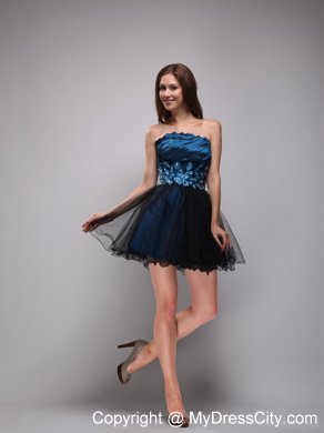 A-Line Navy Blue and Black Mini-length Rhinestone Prom Dres