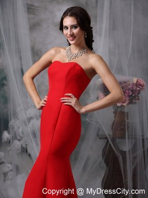 Sweetheart Red Prom Gown Dress in Mermaid Chiffon Design