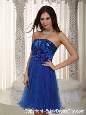 Royal Blue Strapless Mini-length Sequined Bowknot Prom Dress