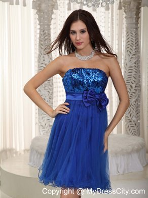 Royal Blue Strapless Mini-length Sequined Bowknot Prom Dress