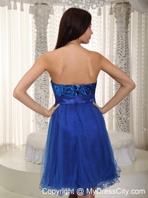 Royal Blue Strapless Mini-length Sequined Bowknot Prom Dress