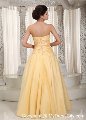 Yellow Strapless Tulle Taffeta Bowknot Beaded Prom Dress