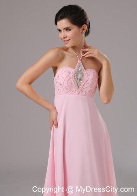 Baby Pink Halter Beaded 2013 Prom Dress with Cool Back