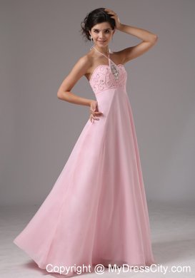 Baby Pink Halter Beaded 2013 Prom Dress with Cool Back