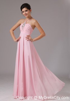 Baby Pink Halter Beaded 2013 Prom Dress with Cool Back