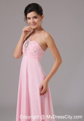 Baby Pink Halter Beaded 2013 Prom Dress with Cool Back