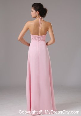 Baby Pink Halter Beaded 2013 Prom Dress with Cool Back