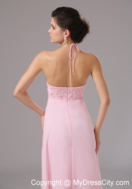 Baby Pink Halter Beaded 2013 Prom Dress with Cool Back