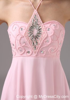 Baby Pink Halter Beaded 2013 Prom Dress with Cool Back